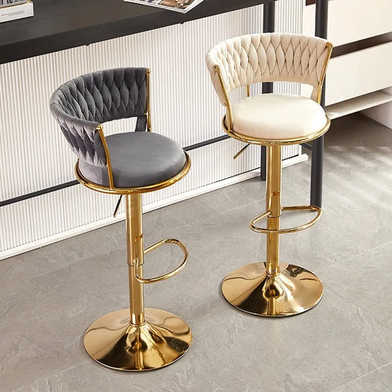 2x Height Adjustable Swivel Bar Stool Velvet Golden Base Barstools Chairs Padded Seat Green