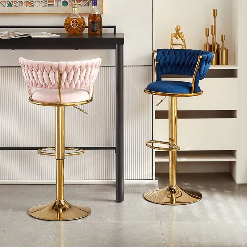 2x Height Adjustable Swivel Bar Stool Velvet Golden Base Barstools Chairs Padded Seat Violet