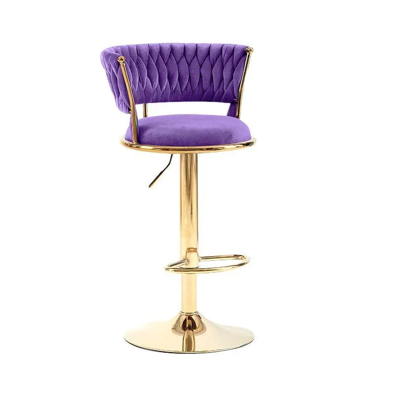 2x Height Adjustable Swivel Bar Stool Velvet Golden Base Barstools Chairs Padded Seat Violet