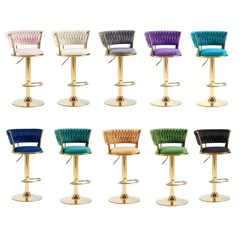 2x Height Adjustable Swivel Bar Stool Velvet Golden Base Barstools Chairs Padded Seat Violet