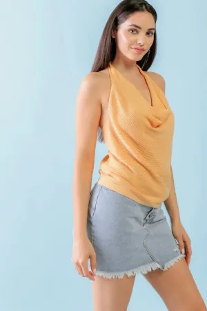 Apricot Ribbed Cowl Neck Sleeveless Top /3-2-1