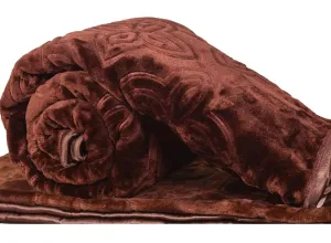 BENAVJI Mink Floral Embossed Super Soft Heavy Light Winter Warm Velvet Korean Double Bed Blanket (Brown)