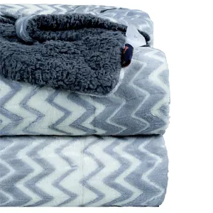 BSB HOME Polyester Micromink Winter/Mild Winter Ac Blanket Sherpa Super Soft/Warm Flannel Jacquard Plush/Printed, Silver & Grey, Size 150X225 Cms (Approx 4.7 X 7 Ft) (Single), Skin Friendly, 300 TC