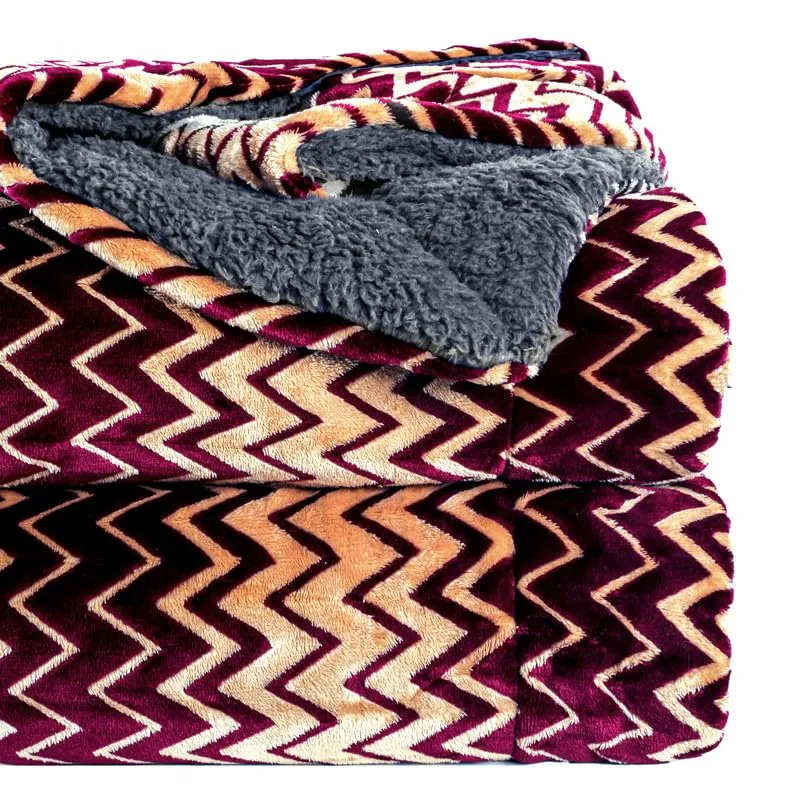 BSB HOME® Premium Micromink Winter/Mild Winter AC Blanket Sherpa Super Soft/Warm Flannel Jacquard Plush/Printed, Maroon & Grey, Size 150X225 Cms (Approx 4.7 x 7 ft) (Single), Skin Friendly