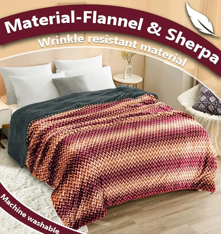 BSB HOME® Premium Micromink Winter/Mild Winter AC Blanket Sherpa Super Soft/Warm Flannel Jacquard Plush/Printed, Maroon & Grey, Size 150X225 Cms (Approx 4.7 x 7 ft) (Single), Skin Friendly