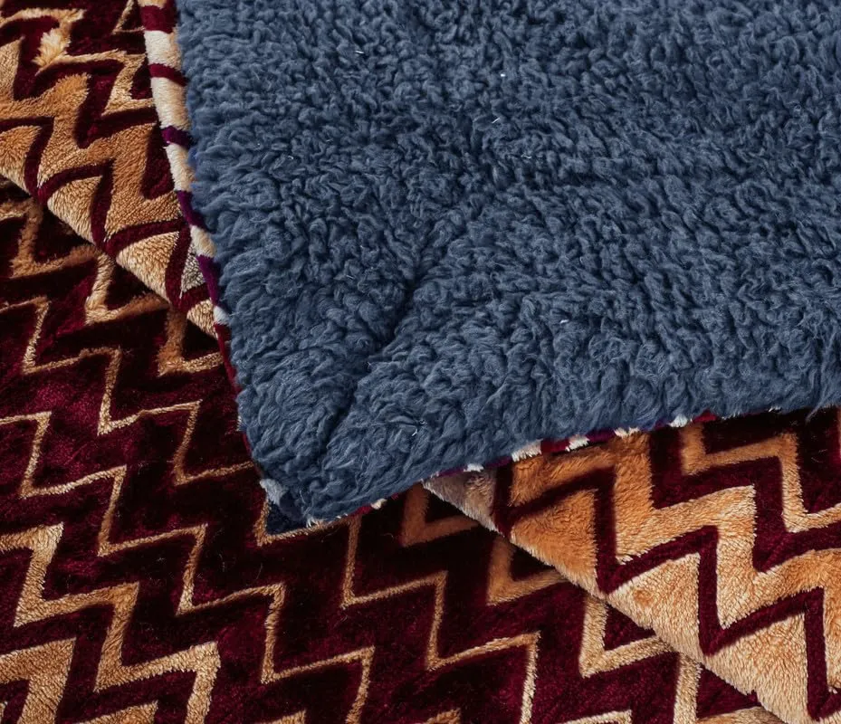 BSB HOME® Premium Micromink Winter/Mild Winter AC Blanket Sherpa Super Soft/Warm Flannel Jacquard Plush/Printed, Maroon & Grey, Size 150X225 Cms (Approx 4.7 x 7 ft) (Single), Skin Friendly