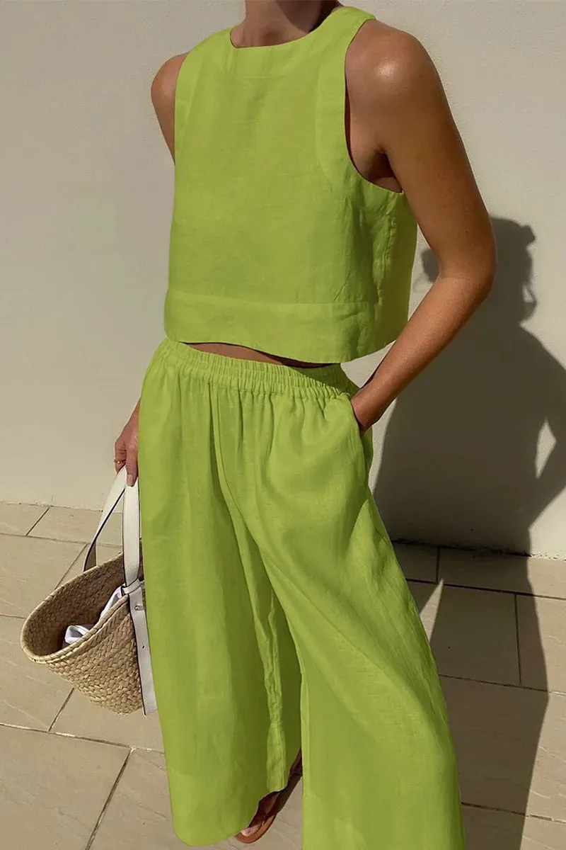 Casual Simplicity Solid Solid Color O Neck Sleeveless Two Pieces