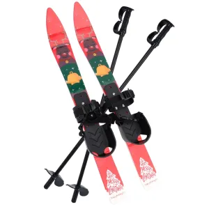 classic Kid Beginner Snow Skis and Poles, Low-Resistant Ski Boards for Age 4 and Under, Lightweight Sturdy Safe Kids Skiing Equipment, with Christmas Themed Pattern