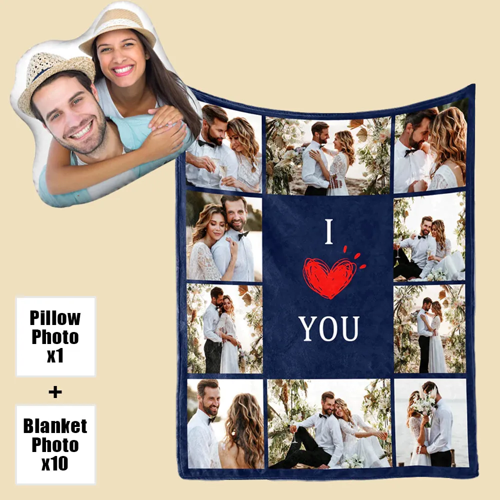 Custom Photo Fleece Blankets & Face Pillow Matching Set