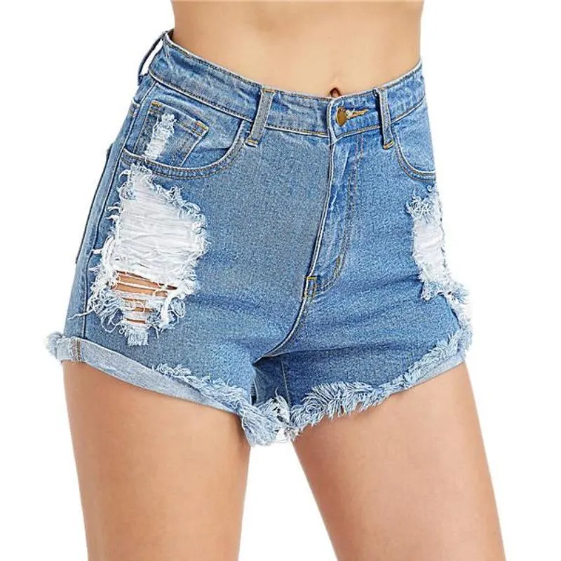 Distressed High Waist Denim Shorts