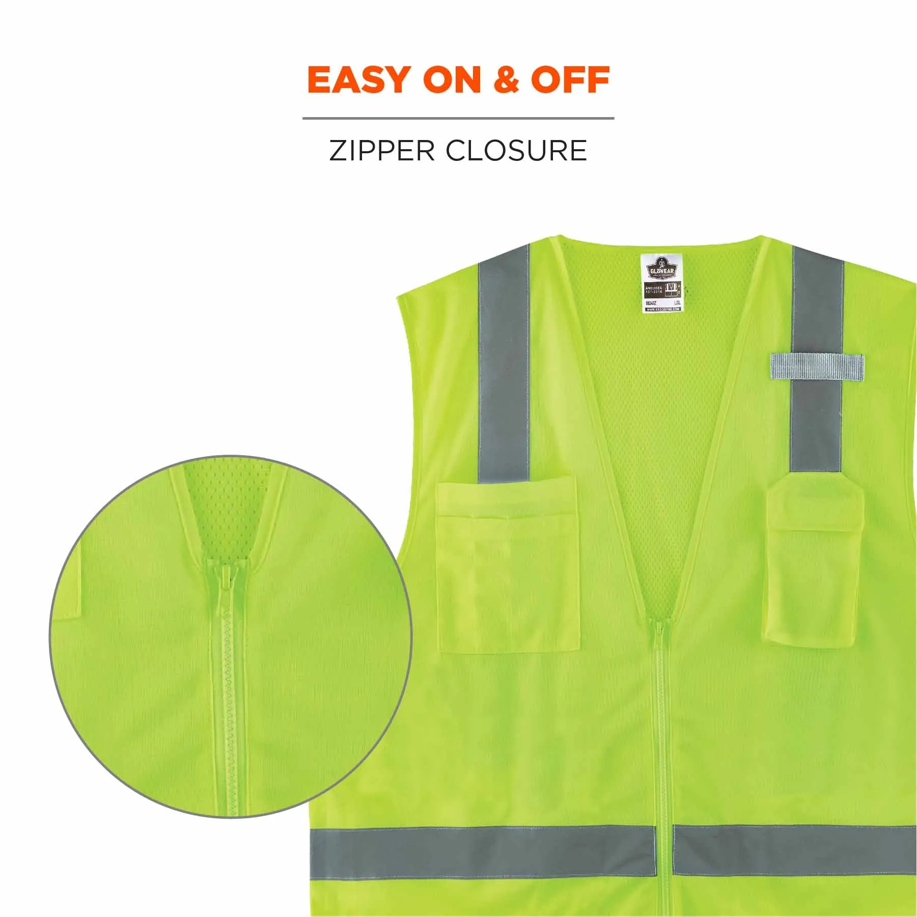 Ergodyne 24506 8249Z-S 2XL Lime Class 2 Economy Surveyors Vest - Single Size