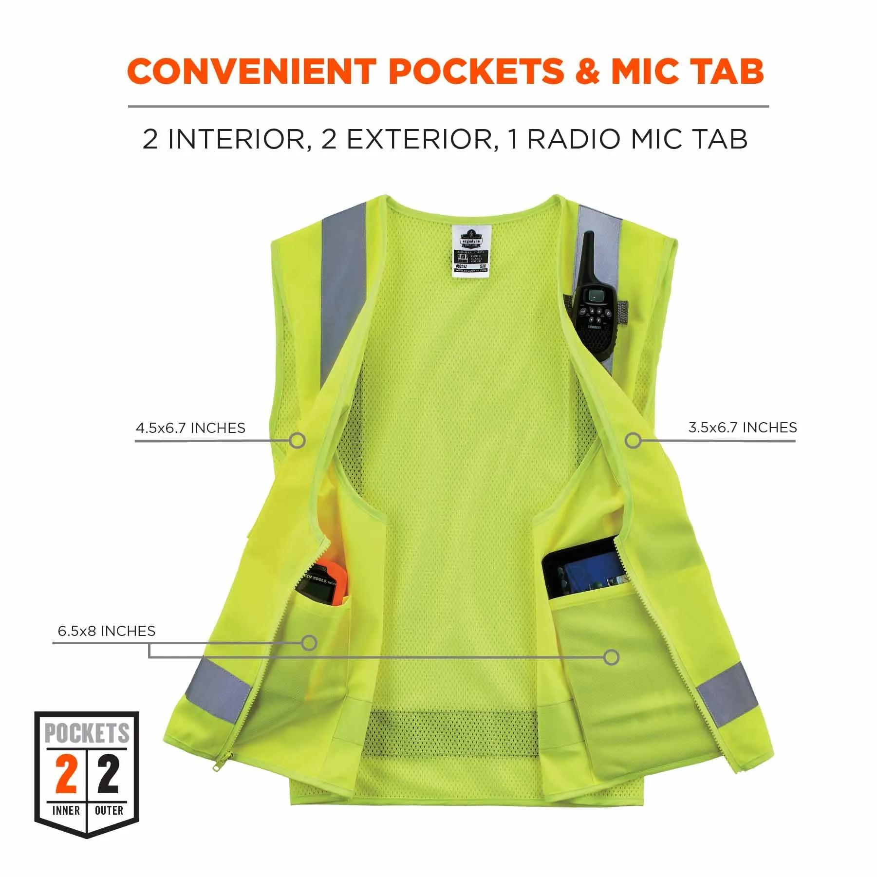 Ergodyne 24506 8249Z-S 2XL Lime Class 2 Economy Surveyors Vest - Single Size