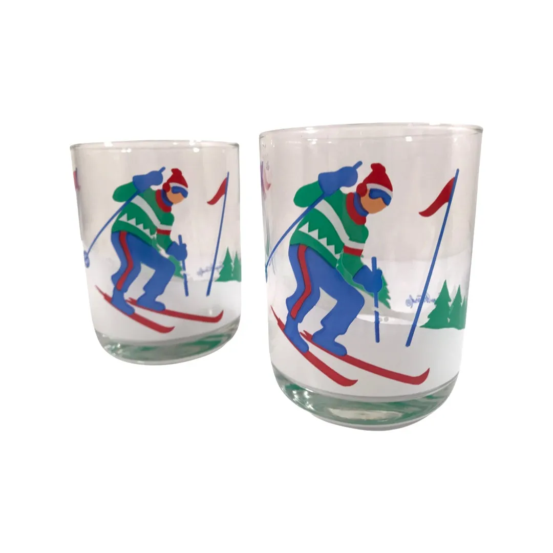 Georges Briard Signed Mid-Century Skier Double Old Fashion Glasses (Set of 2)