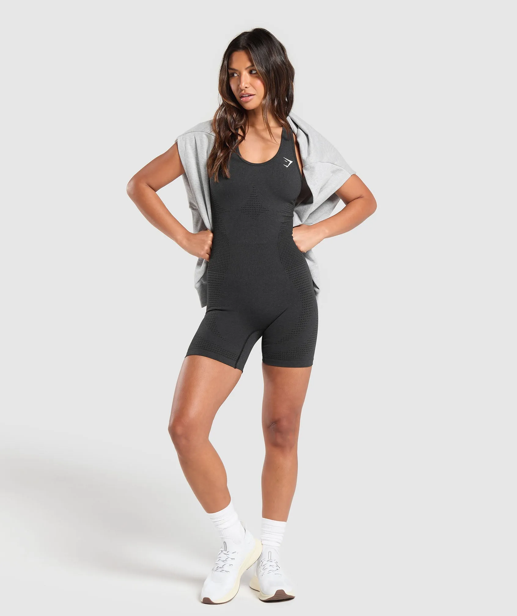 Gymshark Vital Seamless Short Bodysuit - Black Marl