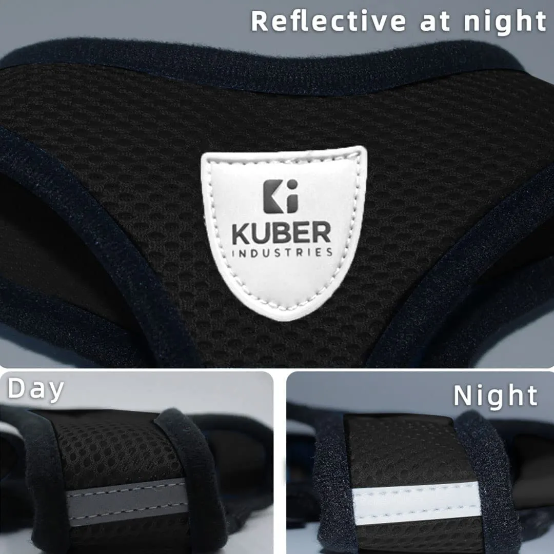 Kuber Industries Reflective Dog Harness With Adjustable Leash|Breathable Polyester Mesh Fabric With Top carry Handle|Large Size|HAT-818|Comfortable No-Pull Grip|Quick Release Buckles|Black (Pack Of 5)