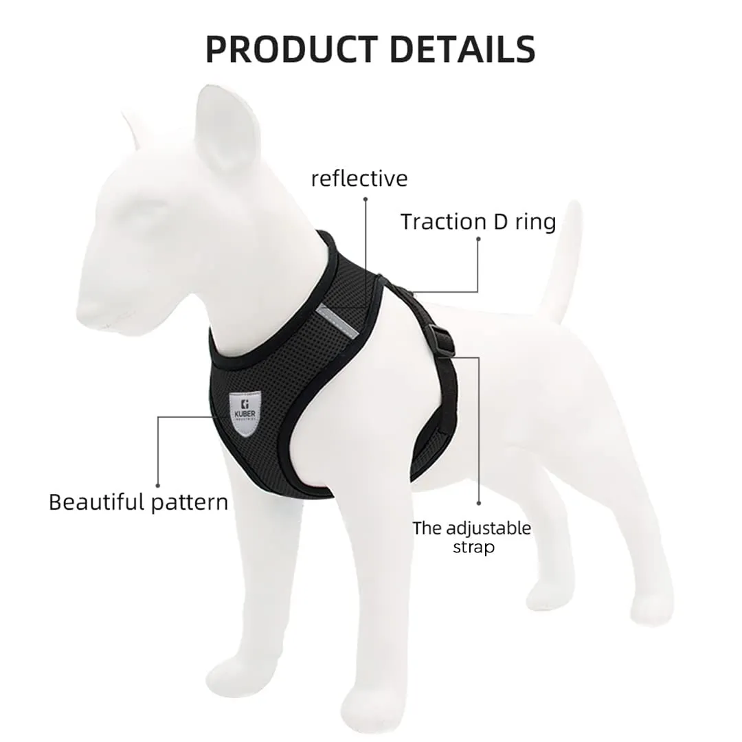 Kuber Industries Reflective Dog Harness With Adjustable Leash|Breathable Polyester Mesh Fabric With Top carry Handle|Large Size|HAT-818|Comfortable No-Pull Grip|Quick Release Buckles|Black (Pack Of 5)