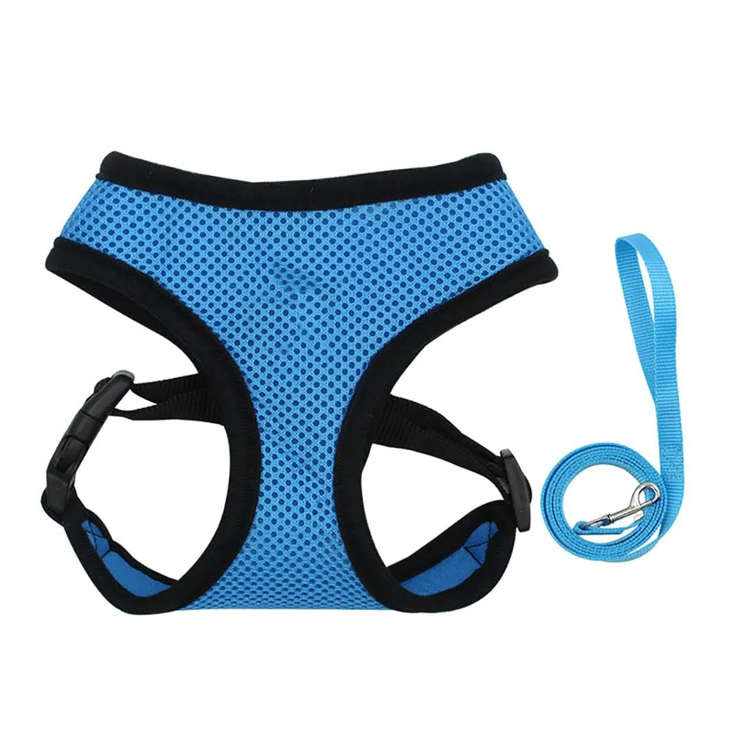 Kuber Industries Reflective Dog Harness with Adjustable Leash|Breathable Polyester Mesh Fabric with Top Carry Handle|Large Size|HAT-818|Comfortable No-Pull Grip|Quick Release Buckles|Blue (Pack of 2)