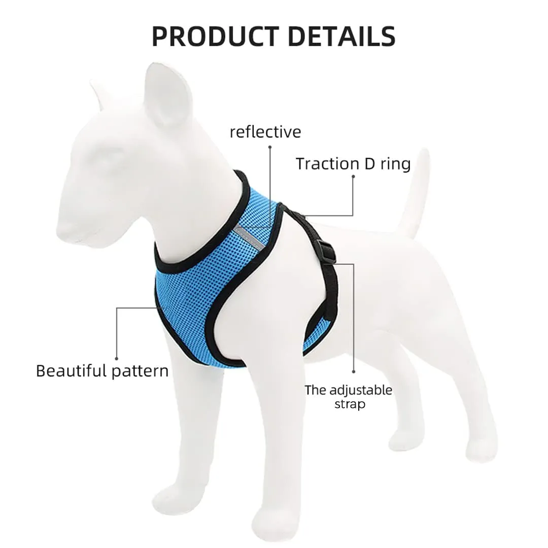 Kuber Industries Reflective Dog Harness with Adjustable Leash|Breathable Polyester Mesh Fabric with Top Carry Handle|Large Size|HAT-818|Comfortable No-Pull Grip|Quick Release Buckles|Blue (Pack of 2)