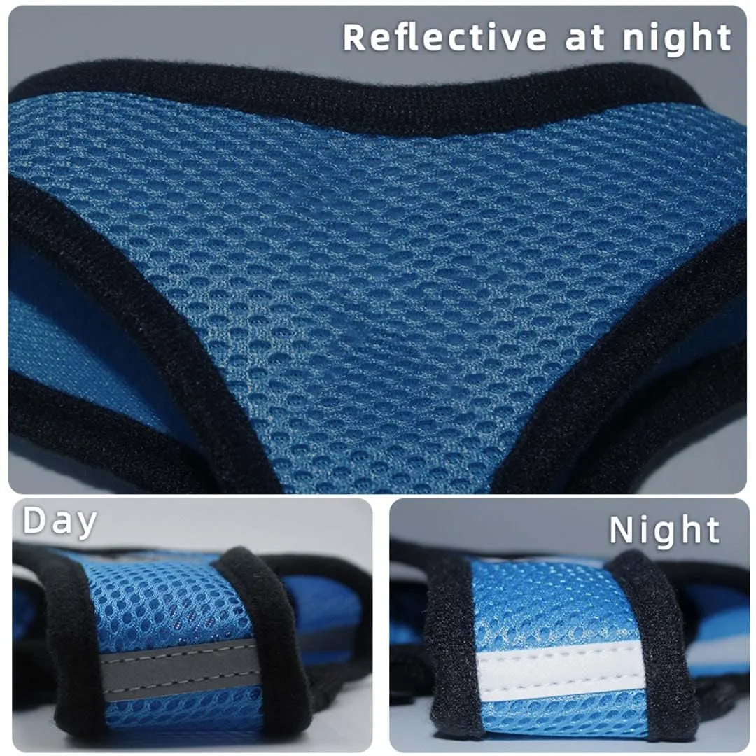 Kuber Industries Reflective Dog Harness with Adjustable Leash|Breathable Polyester Mesh Fabric with Top Carry Handle|Large Size|HAT-818|Comfortable No-Pull Grip|Quick Release Buckles|Blue (Pack of 2)