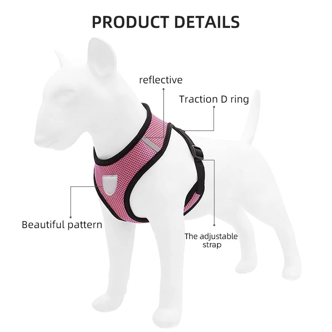 Kuber Industries Reflective Dog Harness with Adjustable Leash|Breathable Polyester Mesh Fabric with Top Carry Handle|Large Size|HAT-818|Comfortable No-Pull Grip|Quick Release Buckles|Pink (Pack of 5)