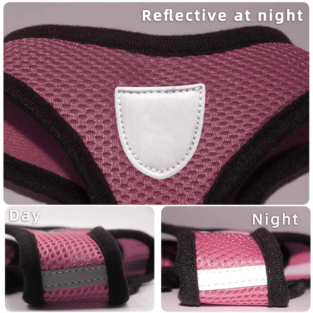 Kuber Industries Reflective Dog Harness with Adjustable Leash|Breathable Polyester Mesh Fabric with Top Carry Handle|Large Size|HAT-818|Comfortable No-Pull Grip|Quick Release Buckles|Pink (Pack of 5)