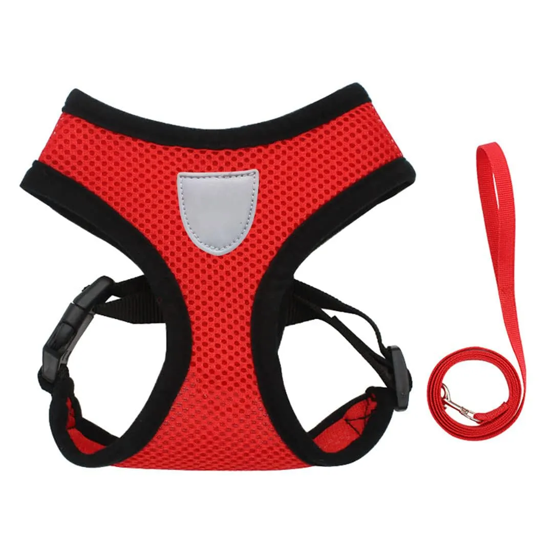 Kuber Industries Reflective Dog Harness with Adjustable Leash|Breathable Polyester Mesh Fabric with Top Carry Handle|Large Size|HAT-818|Comfortable No-Pull Grip|Quick Release Buckles|Red (Pack of 5)