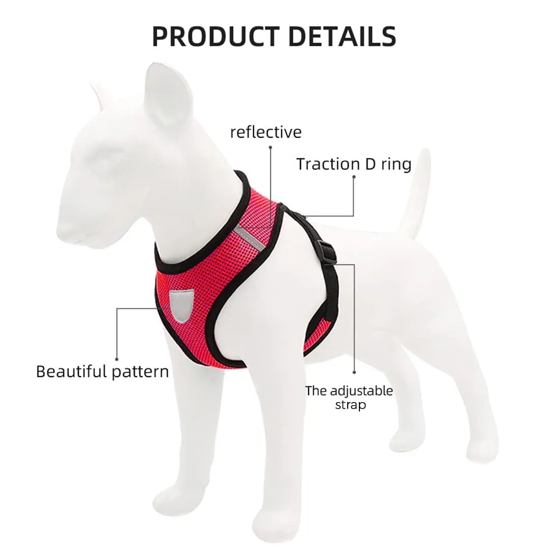 Kuber Industries Reflective Dog Harness with Adjustable Leash|Breathable Polyester Mesh Fabric with Top Carry Handle|Large Size|HAT-818|Comfortable No-Pull Grip|Quick Release Buckles|Red (Pack of 5)