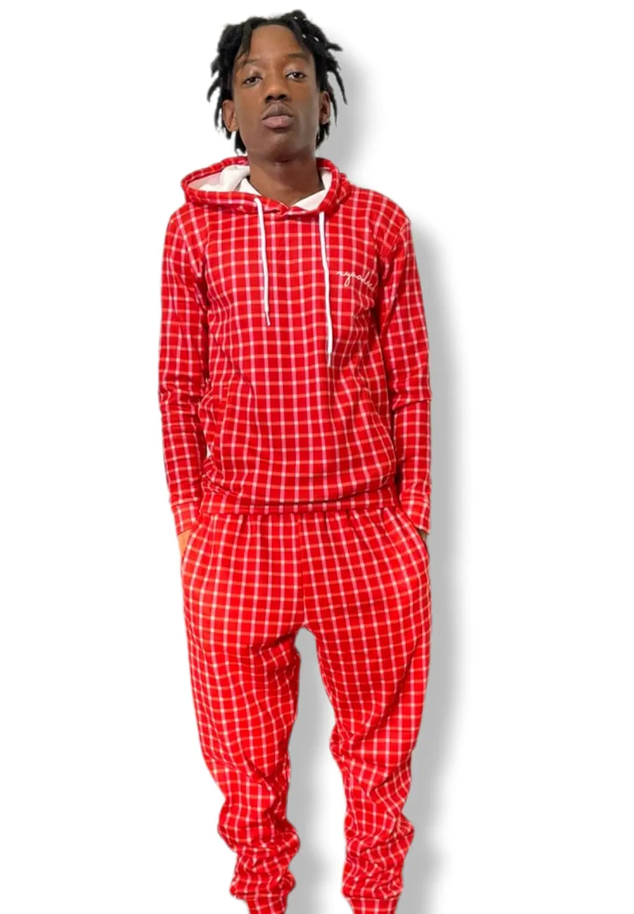 Men's Red Stripe Casual Tracksuit Set - Comfortable Activewear, Slim Fit Hoodie & Sweatpants