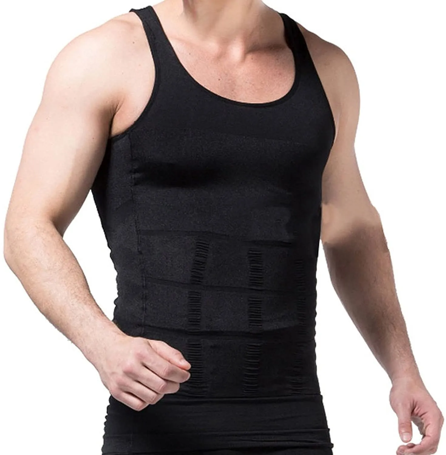 Men's Slimming Body Shaper Undershirt Vest Shirt Abs Abdomen Shaperware - Black