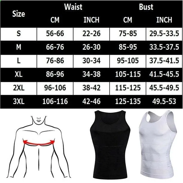 Men's Slimming Body Shaper Undershirt Vest Shirt Abs Abdomen Shaperware - Black