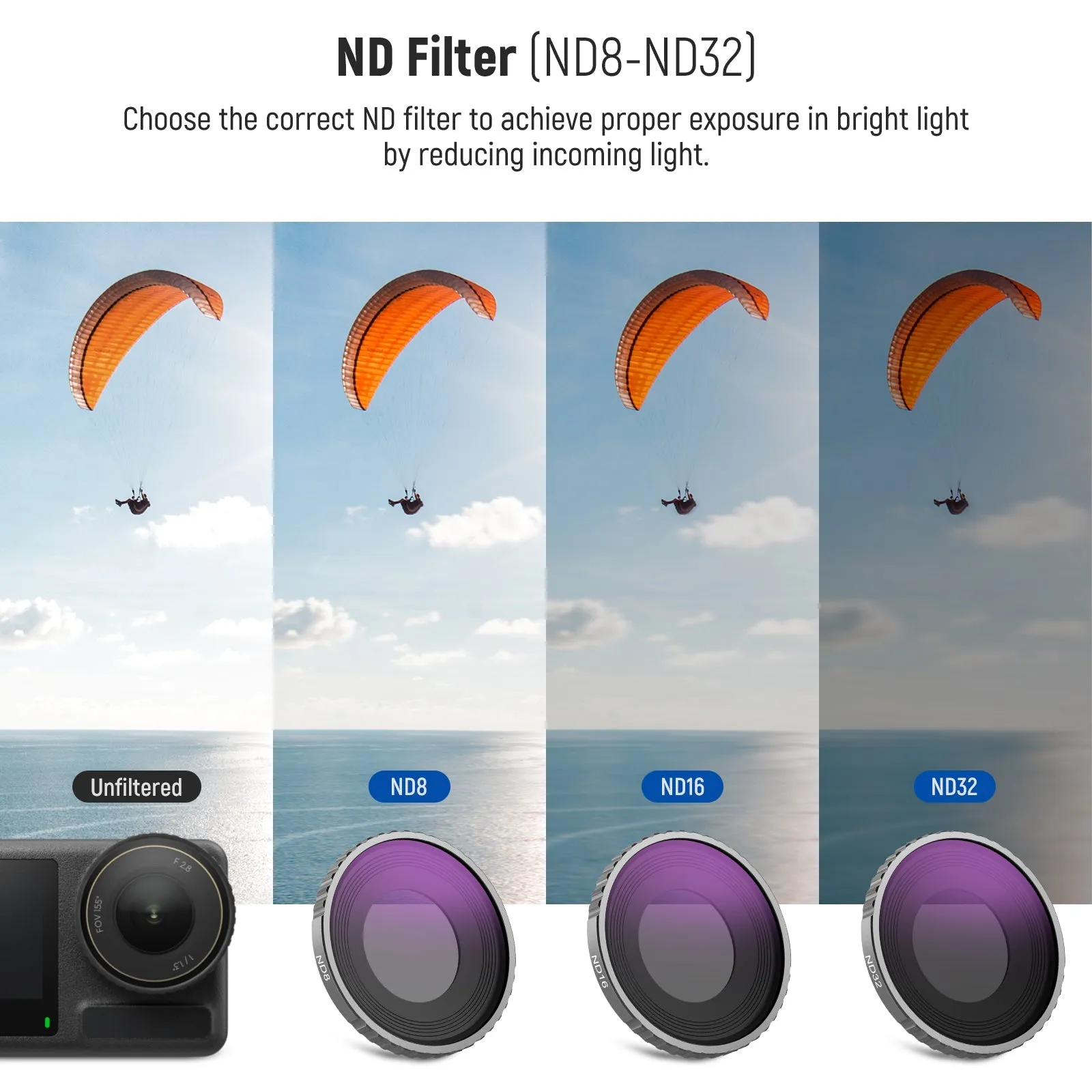 NEEWER 4 Pack ND Filter Set Compatible with DJI Osmo Action 4