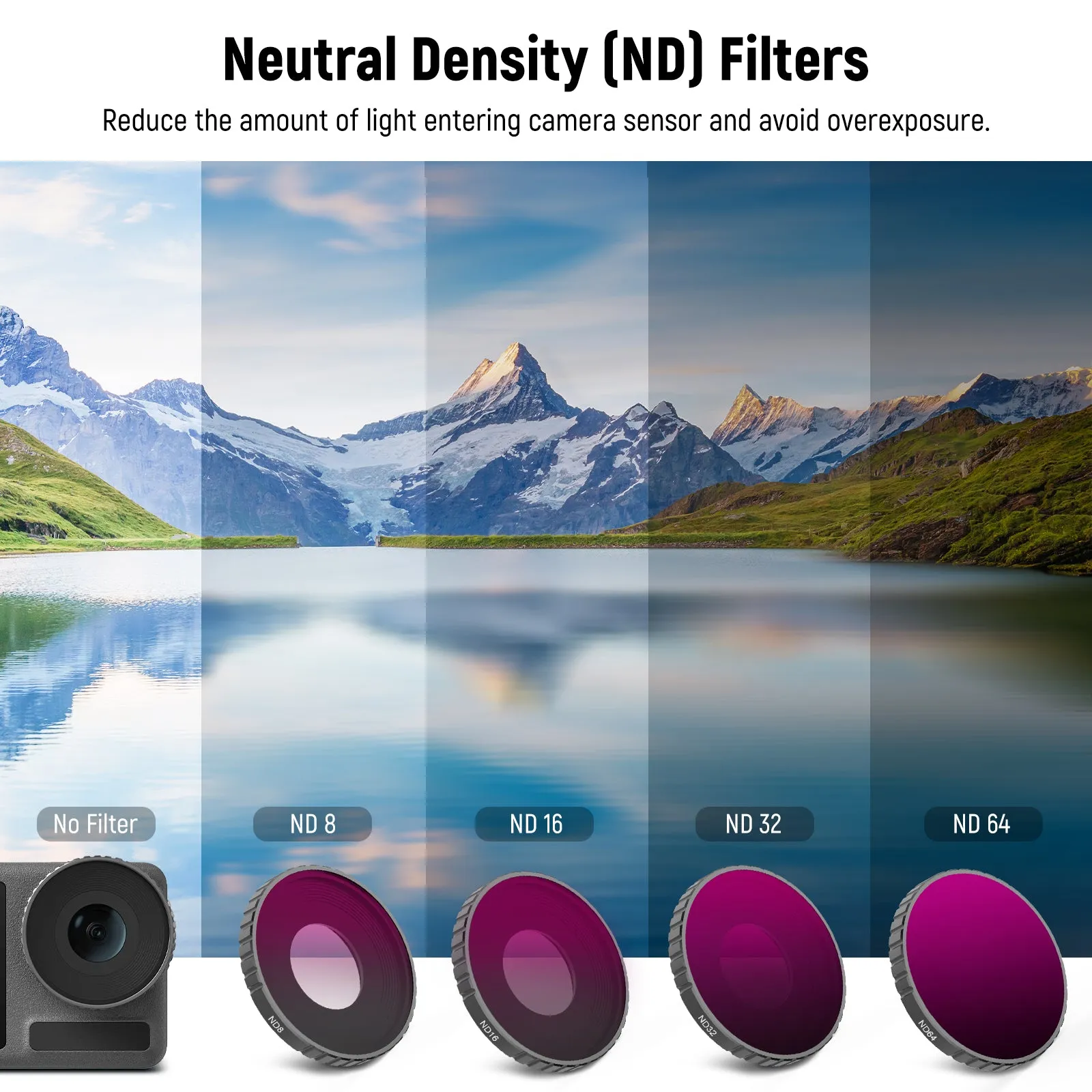 NEEWER 5PCS FL-A3 ND Filter Kit Compatible With DJI Osmo Action 3