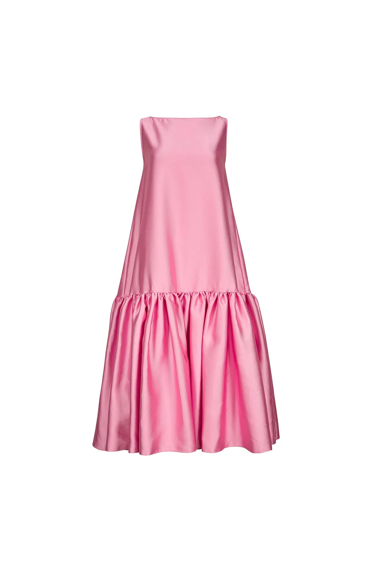 PINK MIDI SLEEVELESS PUFF HEM DRESS