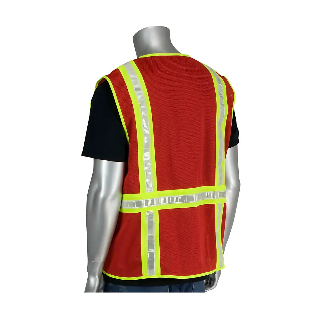 PIP 300-1000-RD/5X Non-ANSI Surveyor's Style Safety Vest with a Solid Front, Mesh Back and Prismatic Tape