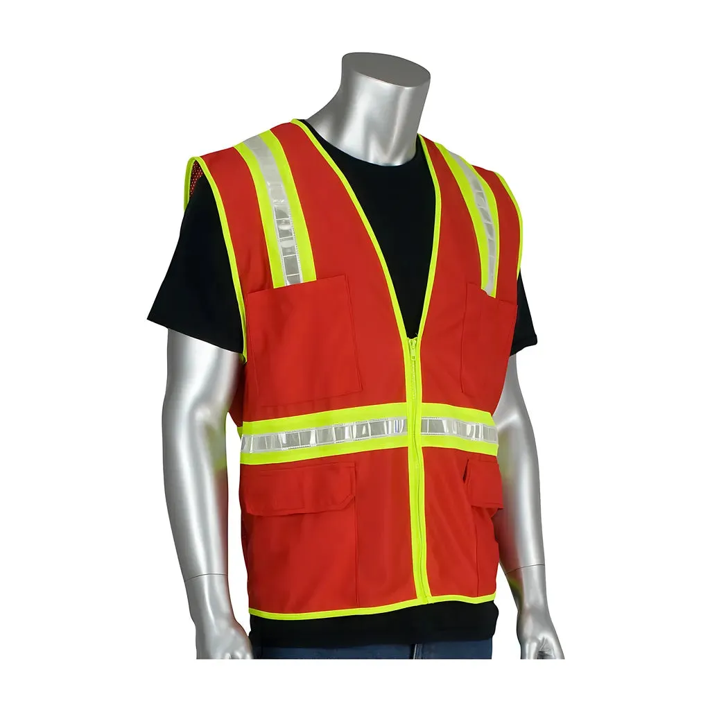 PIP 300-1000-RD/5X Non-ANSI Surveyor's Style Safety Vest with a Solid Front, Mesh Back and Prismatic Tape