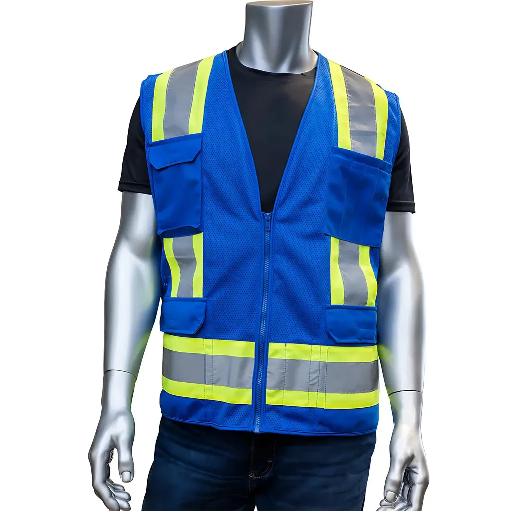 PIP 301-0500M-BL/5X ANSI Type O Class 1 Two-Tone Eleven Pocket Mesh Surveyors Vest