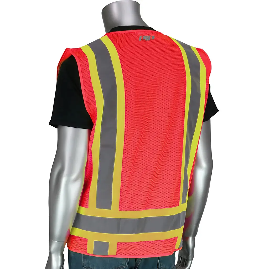 PIP 302-0500M-RD/M ANSI Type R Class 2 Two-Tone Eleven Pocket Mesh Surveyors Vest