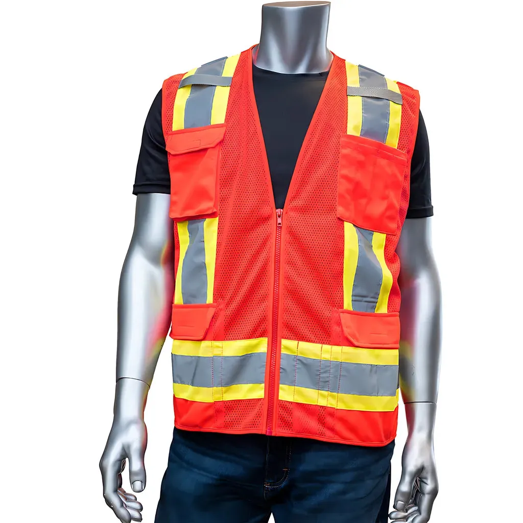 PIP 302-0500M-RD/M ANSI Type R Class 2 Two-Tone Eleven Pocket Mesh Surveyors Vest