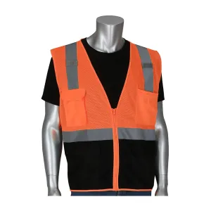 PIP 302-0710B-OR/XL ANSI Type R Class 2 Five Pocket Value Mesh Vest with Black Bottom Front