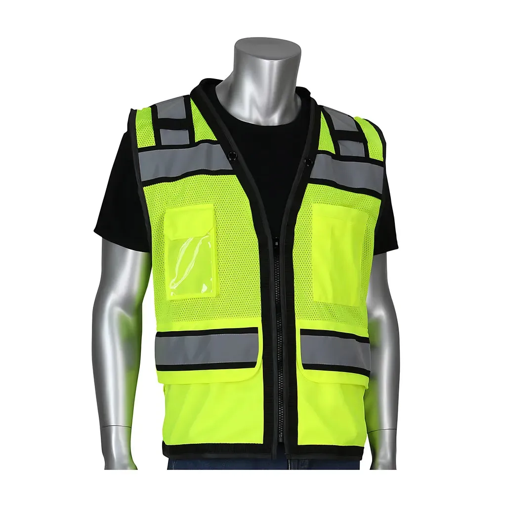 PIP 302-0800D-LY/2X ANSI Type R Class 2 Black Two-Tone Eleven Pocket Tech-Ready Mesh Surveyors Vest with "D" Ring Access