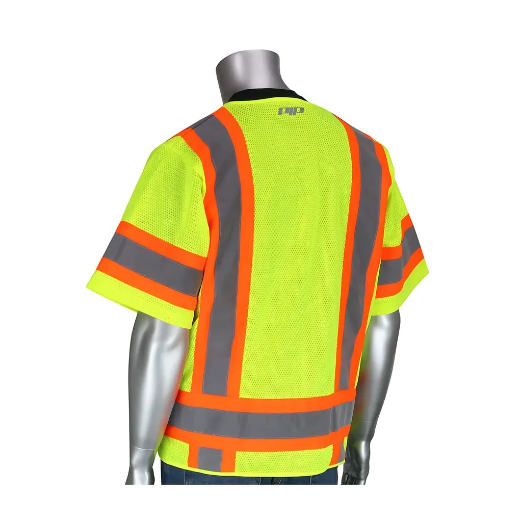 PIP 303-0500-LY/S ANSI Type R Class 3 Two-Tone Surveyor Eleven Pocket Vest