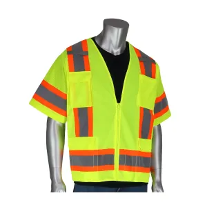 PIP 303-0500-LY/S ANSI Type R Class 3 Two-Tone Surveyor Eleven Pocket Vest