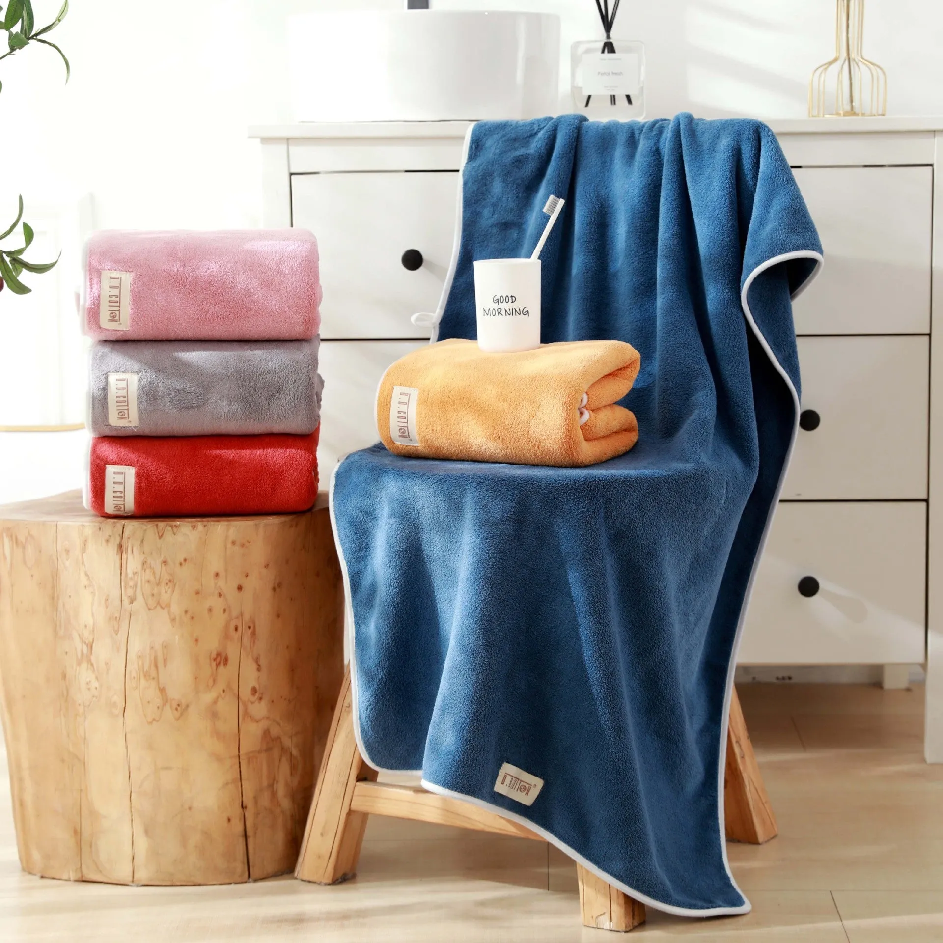 Plush Over Sized Coral Fleece Towel Set, HG0051