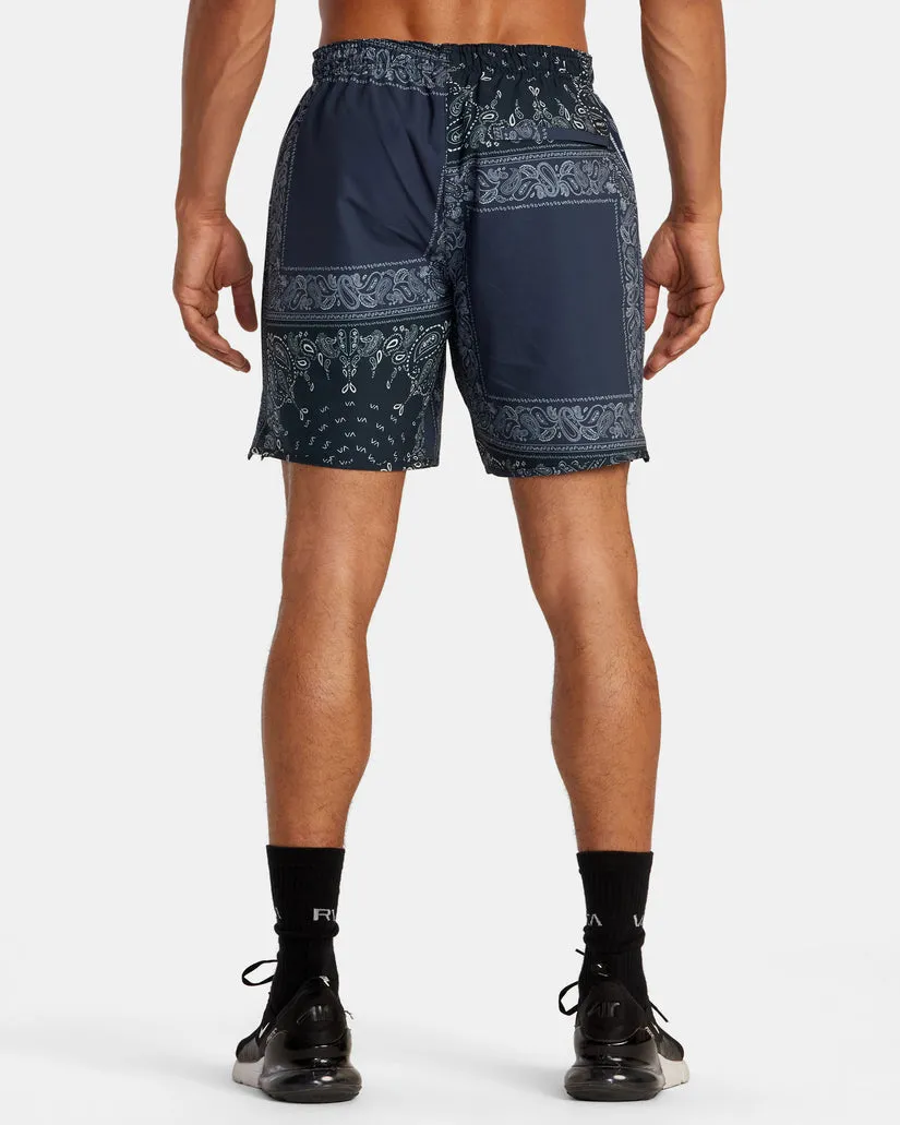 RVCA YOGGER STRETCH 17" ATHLETIC SHORTS - BLACK PATCHWORK