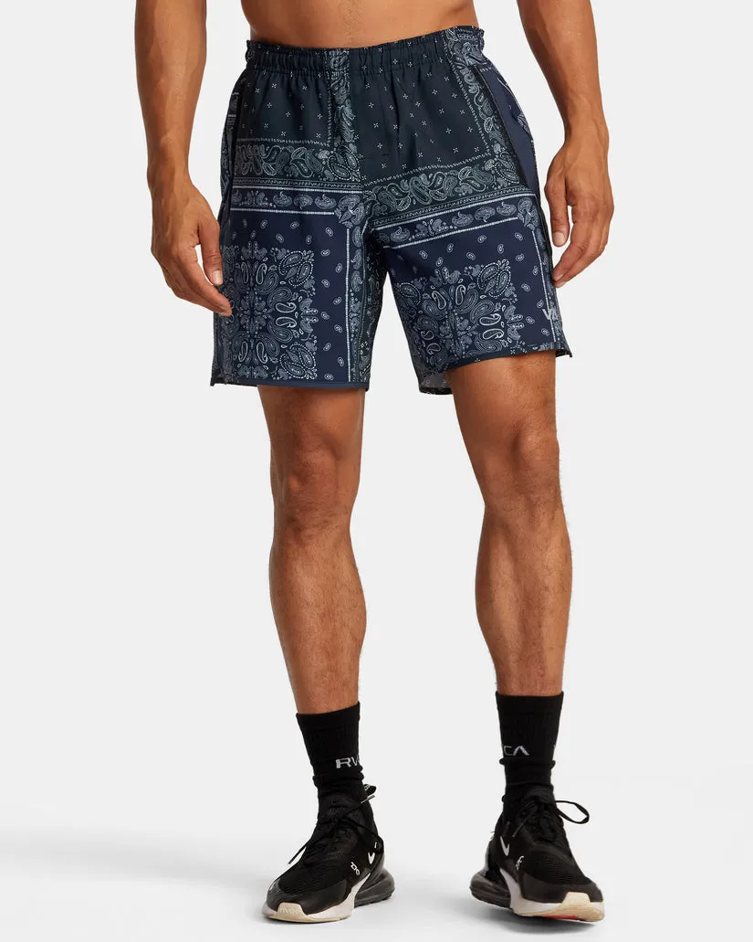 RVCA YOGGER STRETCH 17" ATHLETIC SHORTS - BLACK PATCHWORK