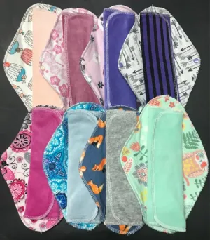 Set of 10 LadyWear Quick-Dry cloth menstrual pads -COTTON VELOUR - Medium/Heavy Flow