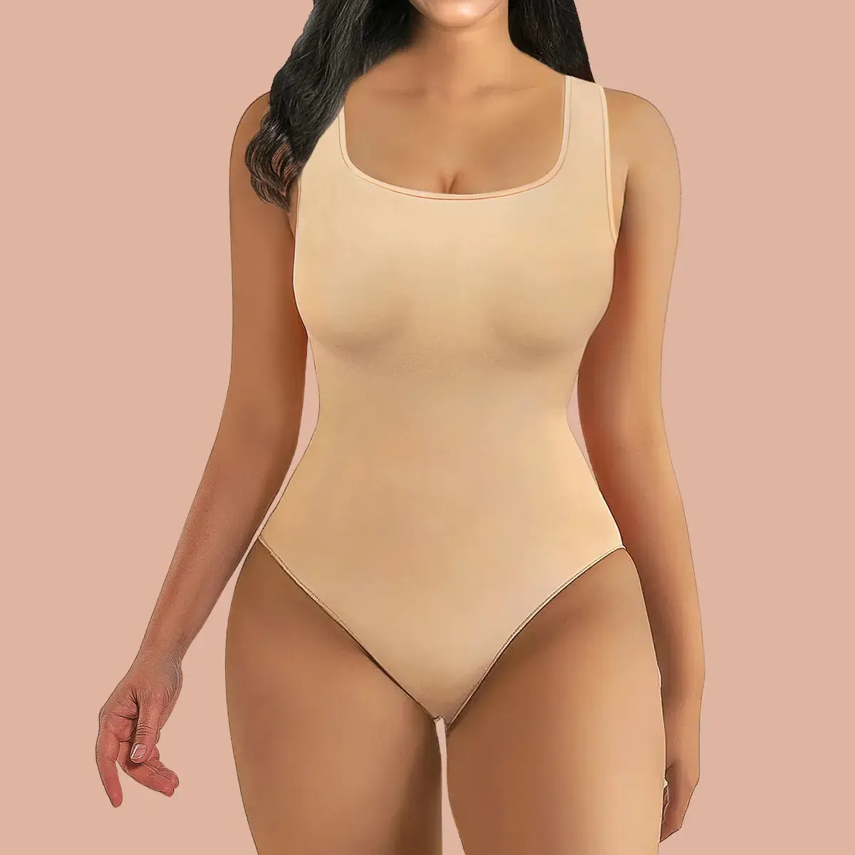 SHAPERX Wide Strap Tummy Control Bodysuit Seamless Sculpting Thong Body Shaper