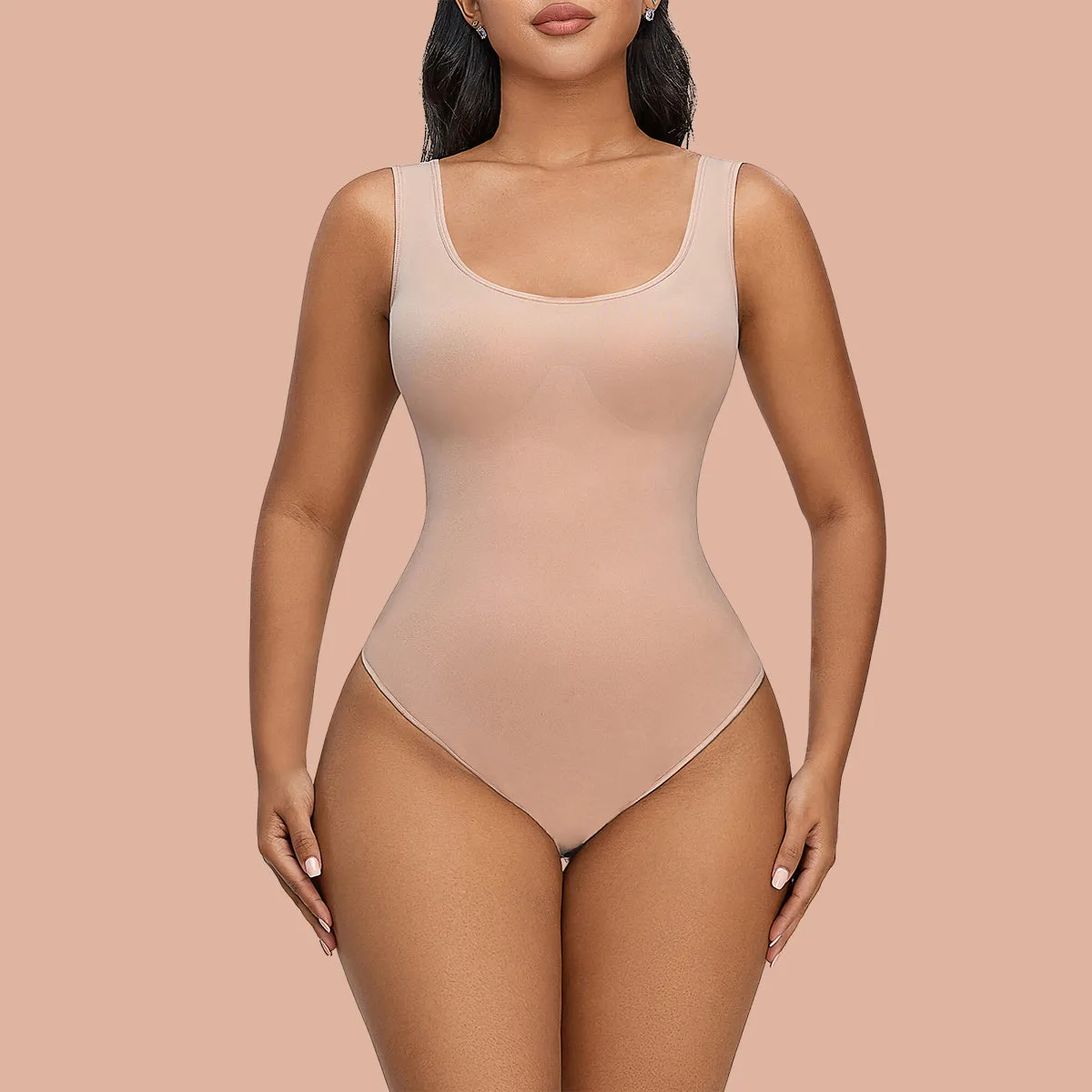 SHAPERX Wide Strap Tummy Control Bodysuit Seamless Sculpting Thong Body Shaper