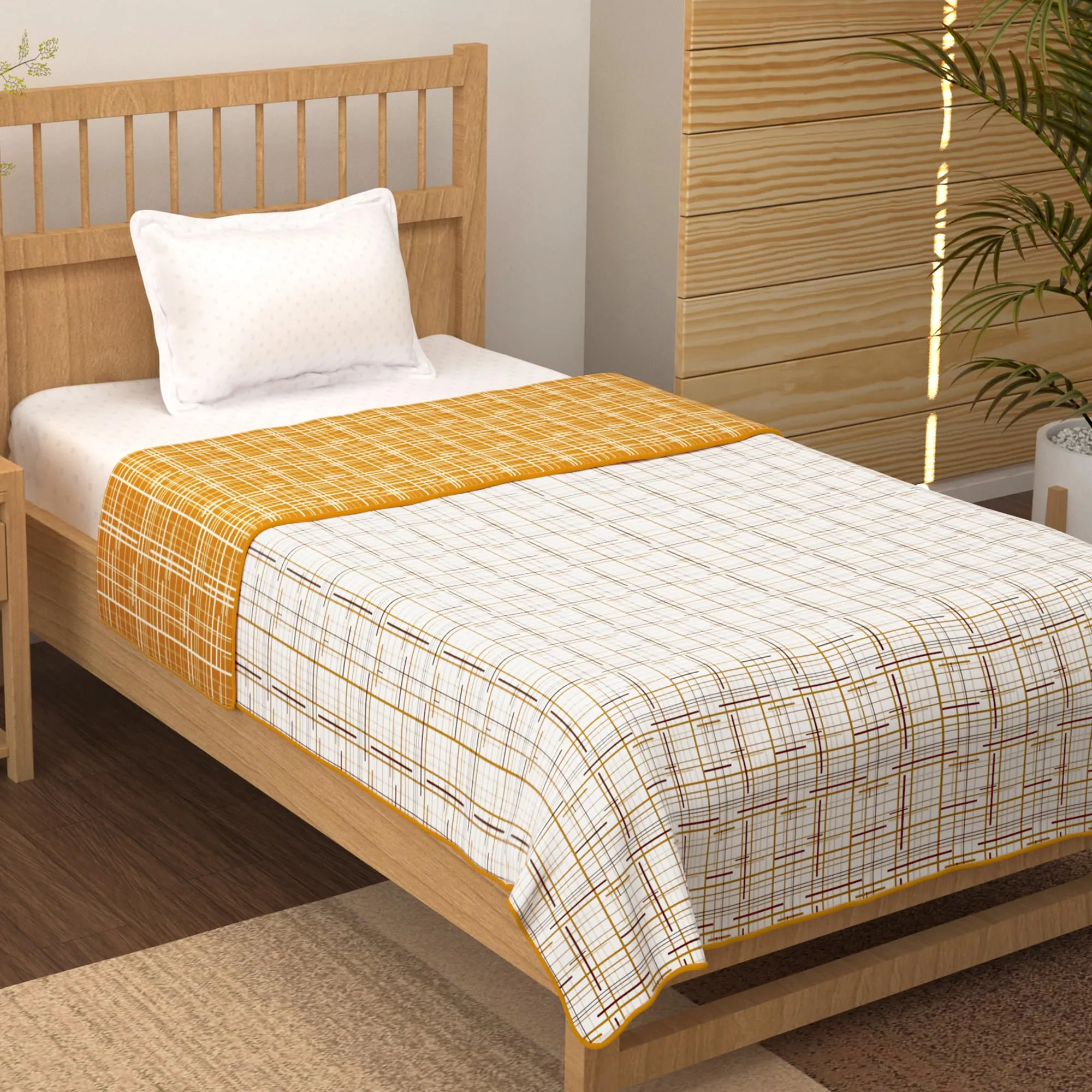 Story@Home Dohar Single Bed Blanket - 144 cm x 220 cm |100% Cotton | Reversible | Lightweight | White and Yellow | Criss-Cross Pattern | 150 GSM | Comfortale & Stylish Season.