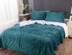 stripe flannel sherpa blanket king  teal